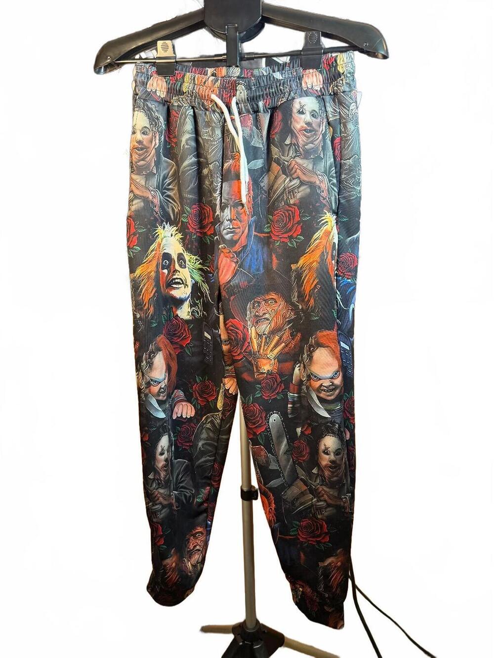 Horror Movie Characters all over Jogger Pants sz M Chucky Freddy Beetlejuice